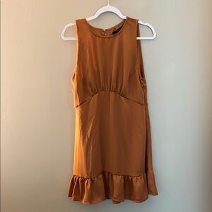 Deluc Orange Ruched Ruffled Mini Dress